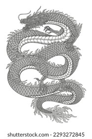  Japanese dragon vector vintage engraving drawing style illustration 