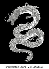  Japanese dragon vector vintage engraving drawing style illustration 