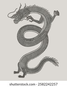 Japanese dragon vector vintage engraving drawing style illustration