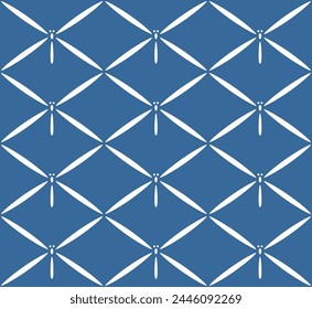 Japanese Dragonfly Diamond Vector Seamless Pattern