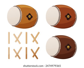 Japanese drum and drumstick illustration material set