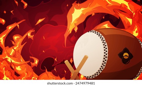 Japanese drum and flame effect background_16:9