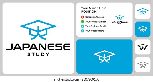 Japanese education symbol logo design with business card template.