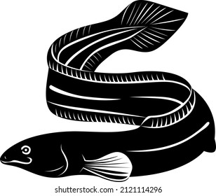 Japanese eel. Ink sketch of fish on old paper background. Hand drawn vector illustration.Design for fishing catch or fisher sport club. Fish market, menu seafood.