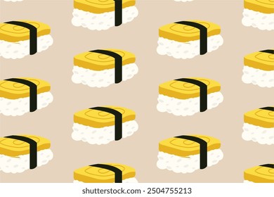 Rollo de huevo japonés "Tamago" fondo de patrón de ilustración de sushi