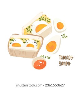 Japanese Egg Sandwich Tamago Sando vector isolated on white background. Asia healthy food breakfast illustration