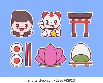 Colección vectorial de elementos japoneses con diferentes objetos