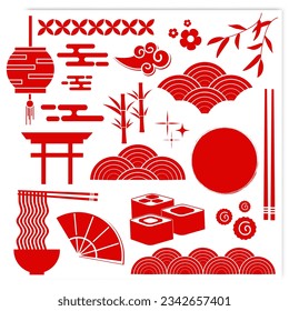 Japanese elements in red color