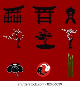 japanese elements set icons in vector format