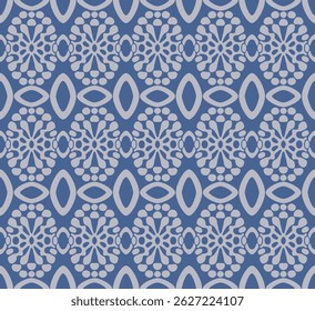Japanese Ellipse Flower Mosaic Vector Seamless Pattern