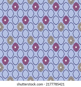 Japanese Ellipse Flower Motif Vector Seamless Pattern