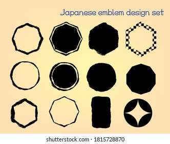 Japanese emblem design illustration drawn with ink