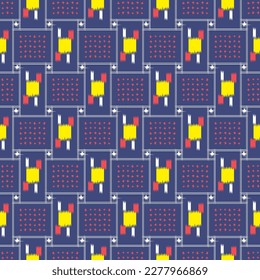 Japanese Embroidery Rectangle Motif Vector Seamless Pattern