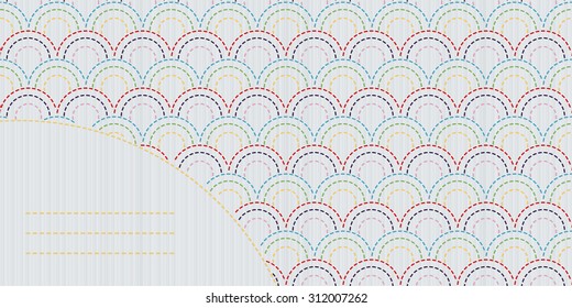 Japanese embroidery template. Text frame. Classic japanese quilling. Geometric background. Abstract sashiko background with copy space for text.