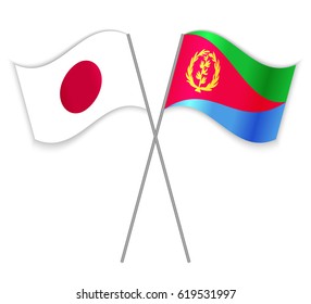 Japanese and Eritrean crossed flags. Japan combined with Eritrea isolated on white. Language learning, international business or travel concept.