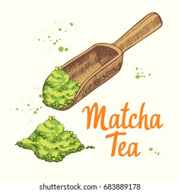 Japanese ethnic and national tea ceremony. Matcha. Traditions of teatime. Decorative elements for your design. Vector Illustration with party symbols on white background.