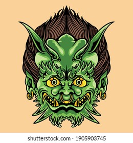 Japanese Evil Mythology Creature Oni Ghost Scary Illustration Drawing Tattoo