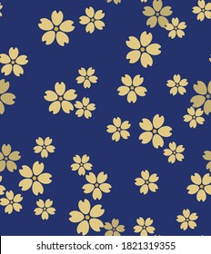 Japanese Falling Gold Cherry Blossom Vector Seamless Pattern