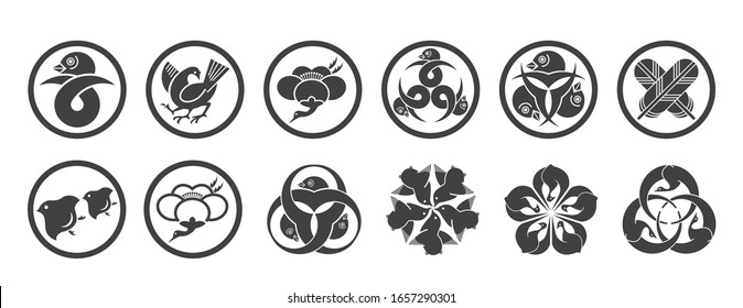 Japanese Family Crests symbol. This symbol is called "KAMON"  are Japanese emblems used to decorate and identify an individual. The icon is isolated on white background.
