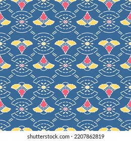 Japanese Fan Flower Diamond Vector Seamless Pattern