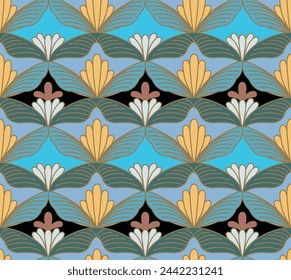 Japanese Fan Flower Wave Vector Seamless Pattern