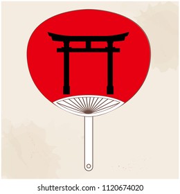 Japanese Fan Japanese Gate Painting Vector Image
