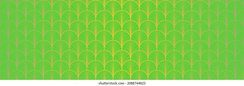 Japanese Fan Golden Seamless Pattern. Rich VIP Japanese Clothes Print. Glamour Kimono Fabric. Geometric Bohemian Asian Wave Pattern. Retro Gold Chinese Seamless Pattern. Boho Curve Shape Texture