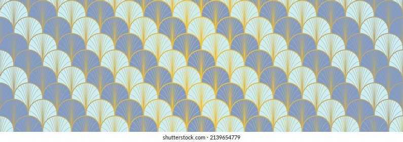 Japanese Fan Golden Seamless Pattern. Luxurious Japanese Clothes Design. Bohemian Geometric Asian Wave Pattern. Bohemian Kimono Textile. Retro Gold Chinese Seamless Pattern. Geo Shell Curve Print