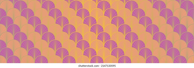 Japanese Fan Golden Seamless Pattern. Glamour Kimono Textile. Geometric Bohemian Asian Wave Texture. Rich VIP Japanese Clothes Print. Retro Gold Chinese Seamless Pattern. Boho Shell Shape Pattern