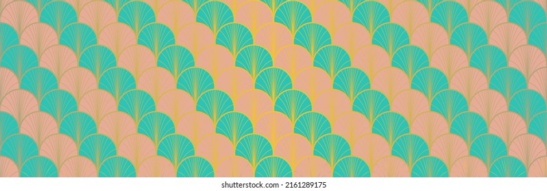 Japanese Fan Golden Seamless Pattern. Bohemian Geometric Asian Wave Pattern. Glamour Kimono Textile. Rich VIP Japanese Clothes Design. Retro Gold Chinese Seamless Pattern. Geo Shell Arc Texture