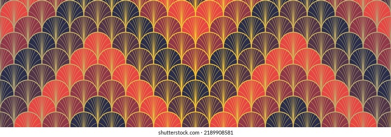 Japanese Fan Golden Seamless Pattern. Geometric Bohemian Asian Wave Print. Premium Japanese Clothes Design. Bohemian Kimono Textile. Retro Gold Chinese Seamless Pattern. Geo Curve Arc Pattern