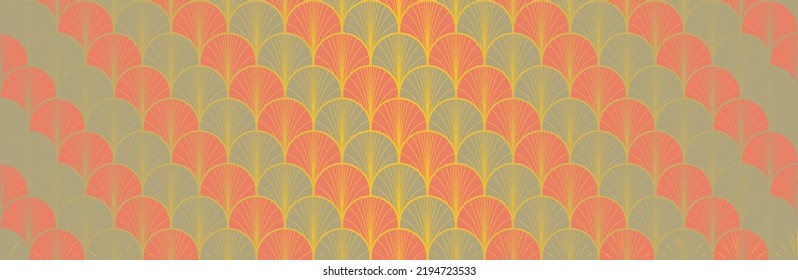 Japanese Fan Golden Seamless Pattern. Glamour Kimono Fabric. Premium Japanese Clothes Print. Bohemian Geometric Asian Wave Pattern. Retro Gold Chinese Seamless Pattern. Deco Arc Shape Texture