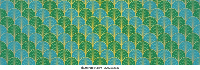 Japanese Fan Golden Seamless Pattern. Geometric Bohemian Asian Wave Print. Glamour Kimono Fabric. Luxurious Japanese Clothes Design. Vintage Gold Chinese Seamless Pattern. Soft Arc Curve Texture
