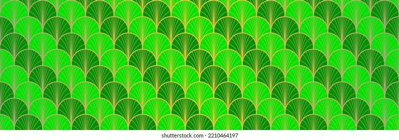 Japanese Fan Golden Seamless Pattern. Bohemian Geometric Asian Wave Design. Luxurious Japanese Clothes Texture. Glamour Kimono Textile. Vintage Gold Chinese Seamless Pattern. Geo Shape Shell Pattern