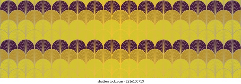 Japanese Fan Golden Seamless Pattern. Glamour Kimono Textile. Rich VIP Japanese Clothes Pattern. Geometric Bohemian Asian Wave Design. Vintage Gold Chinese Seamless Pattern. Soft Arc Curve Texture
