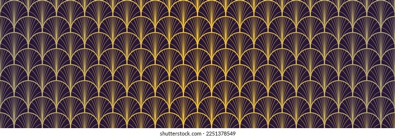 Japanese Fan Golden Seamless Pattern. Geometric Bohemian Asian Wave Pattern. Bohemian Kimono Textile. Luxurious Japanese Clothes Texture. Retro Gold Chinese Seamless Pattern. Soft Shape Arc Design