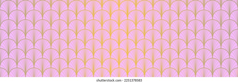 Japanese Fan Golden Seamless Pattern. Elegant Kimono Textile. Premium Japanese Clothes Texture. Geometric Bohemian Asian Wave Print. Retro Gold Chinese Seamless Pattern. Deco Shape Arc Pattern