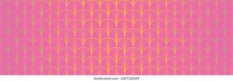 Japanese Fan Golden Seamless Pattern. Elegant Kimono Textile. Bohemian Geometric Asian Wave Print. Luxurious Japanese Clothes Design. Vintage Gold Chinese Seamless Pattern. Boho Shape Curve Texture