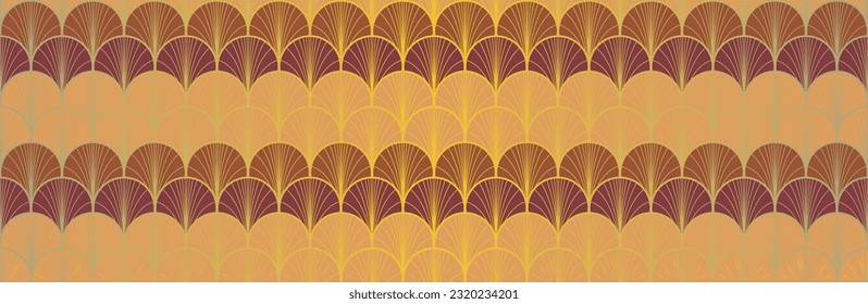 Japanese Fan Golden Seamless Pattern. Bohemian Kimono Textile. Luxurious Japanese Clothes Print. Geometric Bohemian Asian Wave Design. Vintage Gold Chinese Seamless Pattern. Boho Arc Shape Texture