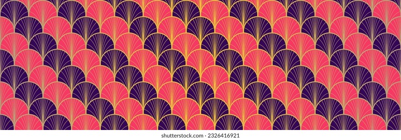 Japanese Fan Golden Seamless Pattern. Luxurious Japanese Clothes Pattern. Geometric Bohemian Asian Wave Texture. Glamour Kimono Textile. Vintage Gold Chinese Seamless Pattern. Soft Curve Arc Design