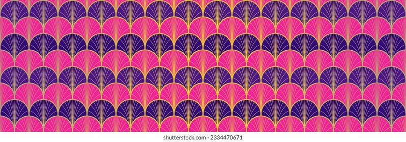 Japanese Fan Golden Seamless Pattern. Glamour Kimono Textile. Bohemian Geometric Asian Wave Pattern. Luxurious Japanese Clothes Design. Retro Gold Chinese Seamless Pattern. Deco Shape Shell Print