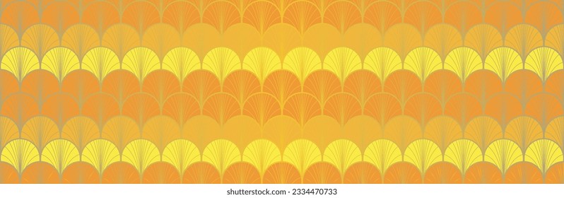 Japanese Fan Golden Seamless Pattern. Premium Japanese Clothes Texture. Elegant Kimono Textile. Bohemian Geometric Asian Wave Print. Vintage Gold Chinese Seamless Pattern. Boho Curve Shape Pattern