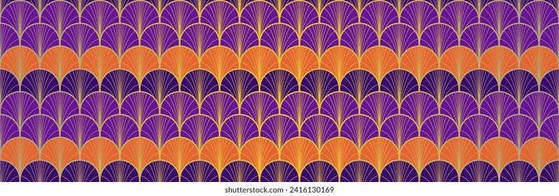 Japanese Fan Golden Seamless Pattern. Rich VIP Japanese Clothes Print. Glamour Kimono Textile. Bohemian Geometric Asian Wave Pattern. Vintage Gold Chinese Seamless Pattern. Boho Curve Shell Texture