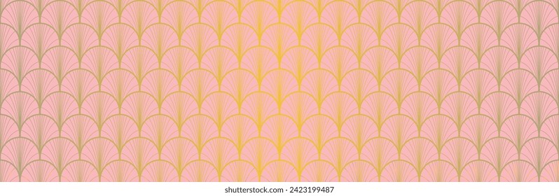 Japanese Fan Golden Seamless Pattern. Bohemian Kimono Textile. Bohemian Geometric Asian Wave Print. Rich VIP Japanese Clothes Design. Vintage Gold Chinese Seamless Pattern. Deco Shell Curve Pattern