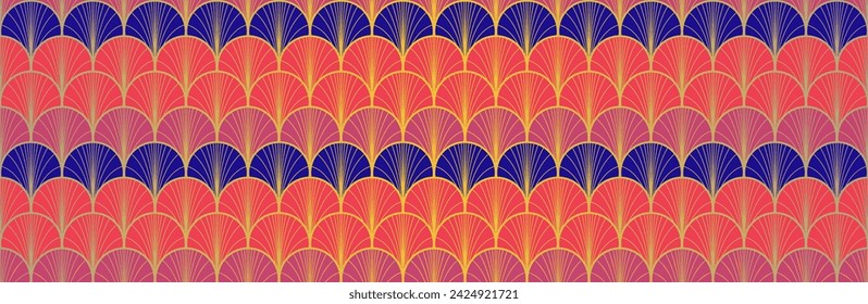 Japanese Fan Golden Seamless Pattern. Geometric Bohemian Asian Wave Design. Premium Japanese Clothes Texture. Elegant Kimono Fabric. Vintage Gold Chinese Seamless Pattern. Boho Curve Arc Pattern