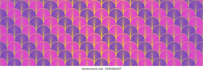 Japanese Fan Golden Seamless Pattern. Geometric Bohemian Asian Wave Texture. Bohemian Kimono Fabric. Rich VIP Japanese Clothes Print. Retro Gold Chinese Seamless Pattern. Geo Shell Shape Design