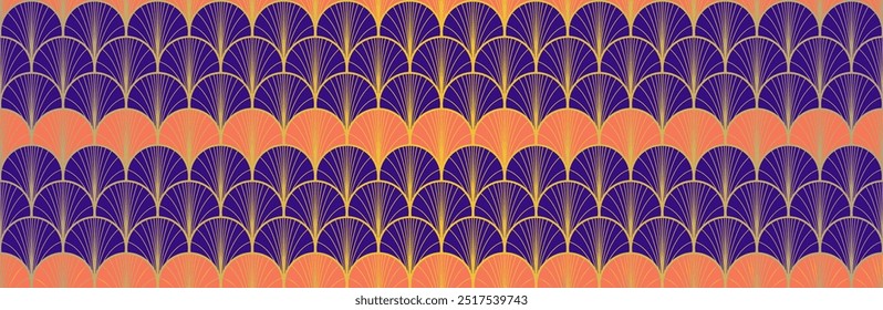 Japanese Fan Golden Seamless Pattern. Geometric Bohemian Asian Wave Pattern. Glamour Kimono Fabric. Luxurious Japanese Clothes Design. Vintage Gold Chinese Seamless Pattern. Soft Arc Shape Texture