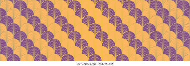 Japanese Fan Golden Seamless Pattern. Elegant Kimono Fabric. Geometric Bohemian Asian Wave Pattern. Premium Japanese Clothes Print. Vintage Gold Chinese Seamless Pattern. Geo Shape Shell Texture