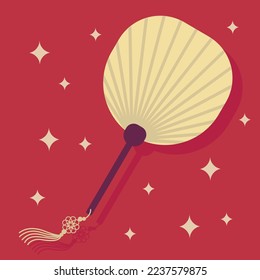 Japanese fan on red. Chinese hand fan illustration. Flat design.