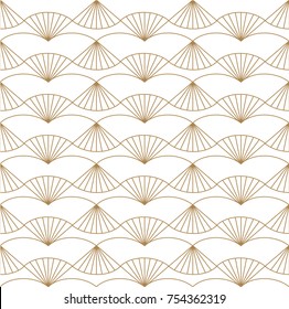 Japanese fan pattern vector. Gold geometric background texture.
